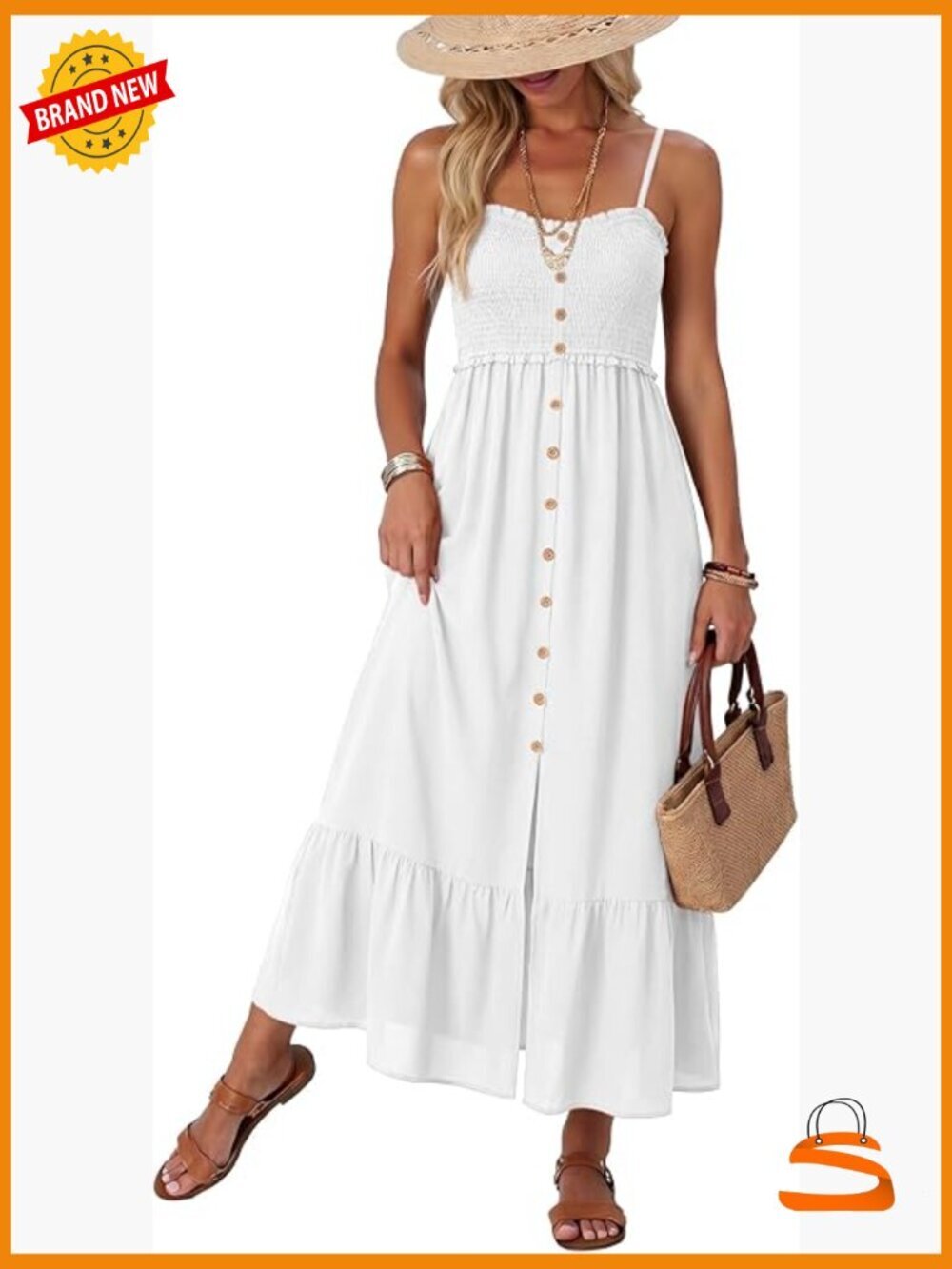 Sleeveless Spaghetti Strap Smocked Maxi Dress with Pockets
